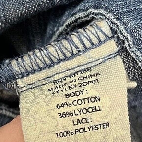 Soft Surroundings | Lapiza Crochet Stripe Chambray Top Dark Wash Blue Medium - Picture 5 of 8